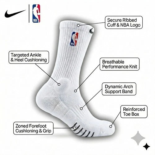 Nike NBA Authentics - Elite Crew Basketball Socks Men 8-12 White